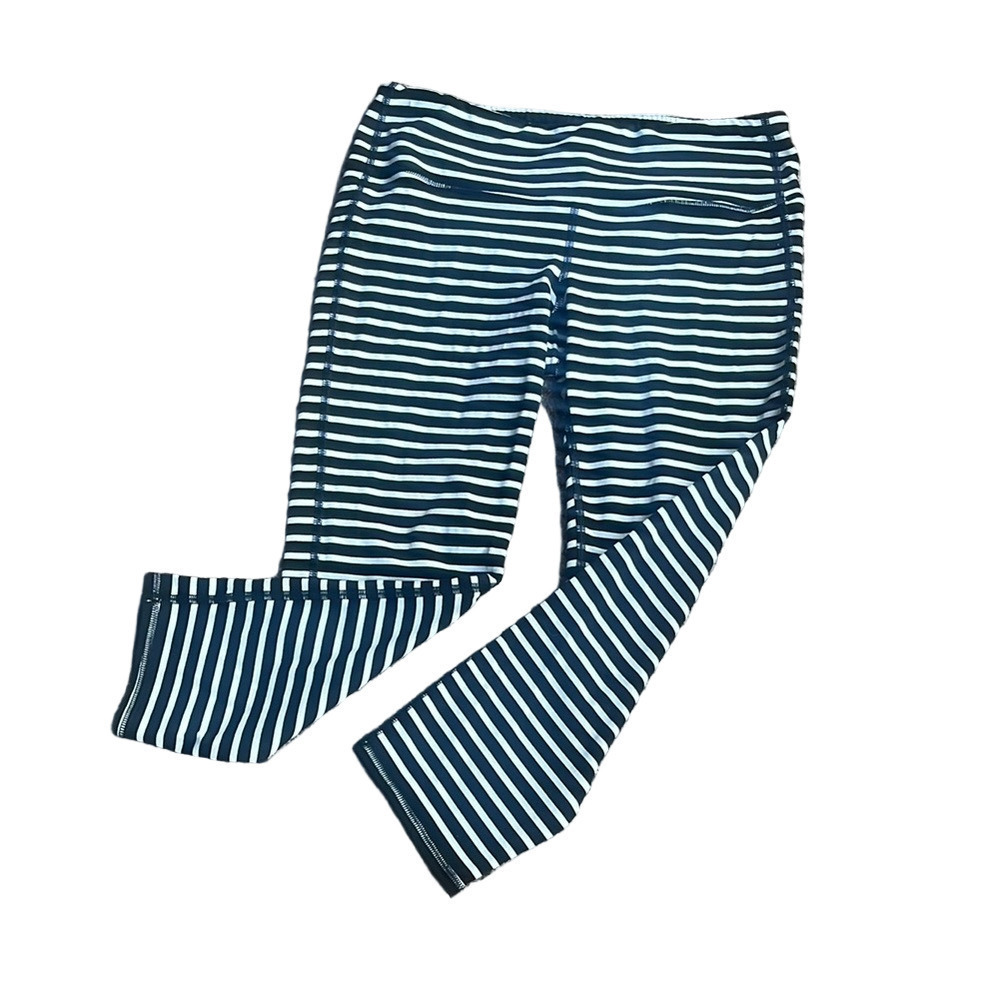 Athleta Black and White Striped Leggings Size Medium